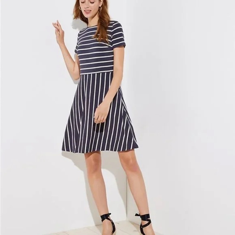 LOFT | Striped Cutout Back Fit and Flare Dress